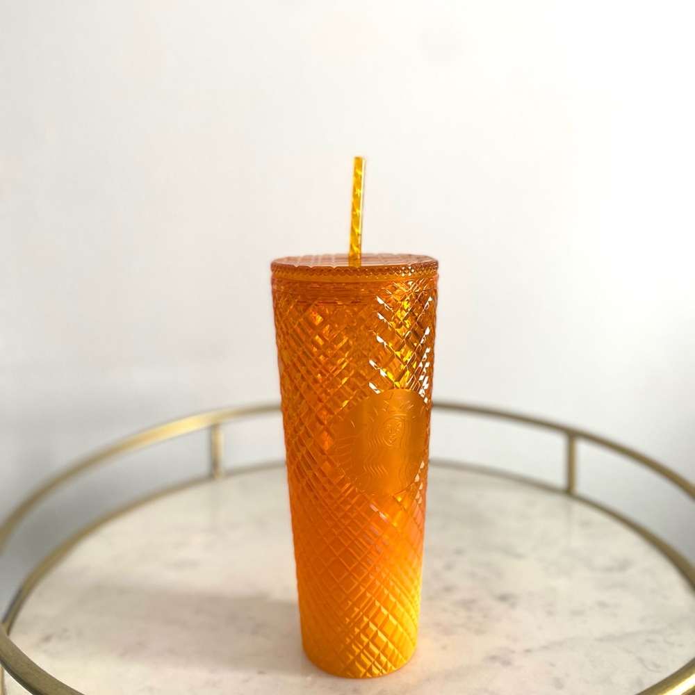 Starbucks 2022 Venti Ombre Matte Orange Mango Jeweled Cup Reusable Cup